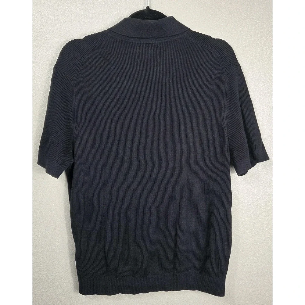 NN.07 Hansie SS Zip Rib Knit Polo‎ Sweater Organic Cotton Black Size L